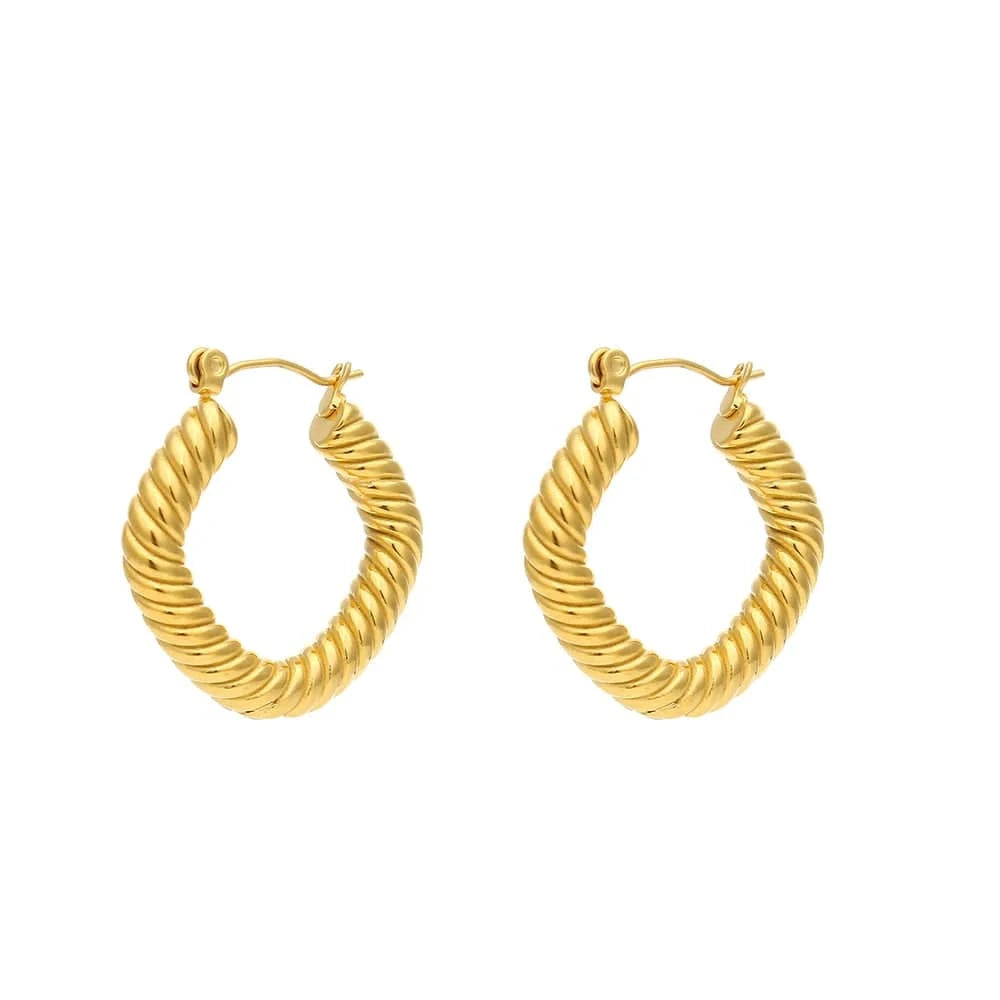 E6818 Drop Ship Chunky Croissant 18k Gold Plated Twist Hoop Earring Tube Cc Hoop Earrings Jewelry For Women