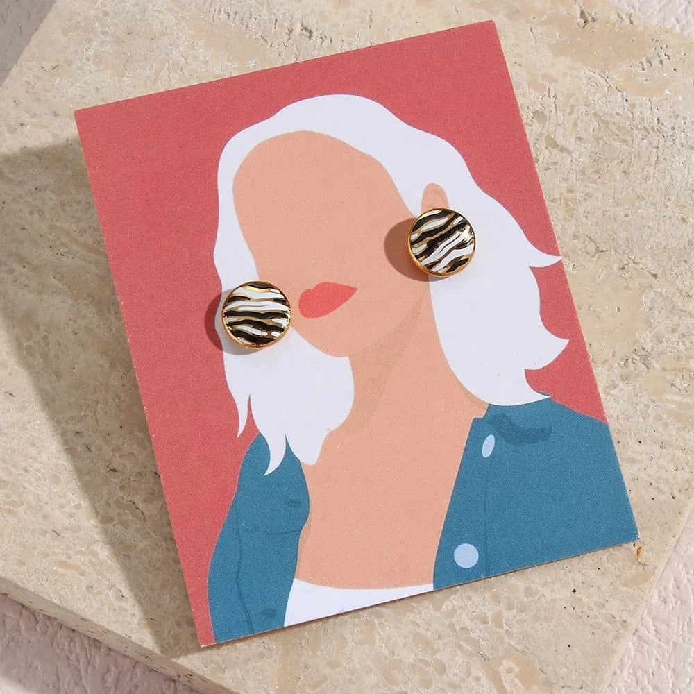 E6845 Dainty Zebra Round Kids Studs Earrings Hypoallergenic Cute Earings For Girls Piercing Jewelry