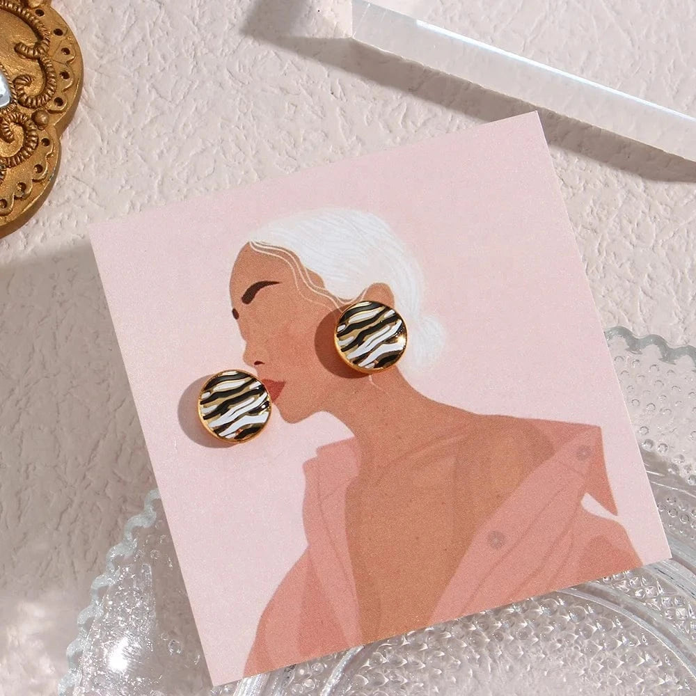 E6845 Dainty Zebra Round Kids Studs Earrings Hypoallergenic Cute Earings For Girls Piercing Jewelry