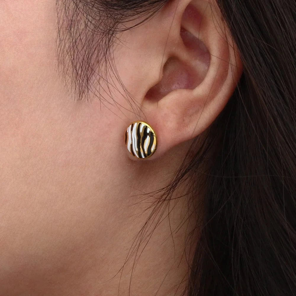 E6845 Dainty Zebra Round Kids Studs Earrings Hypoallergenic Cute Earings For Girls Piercing Jewelry