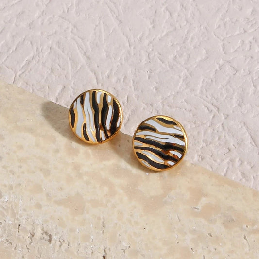 E6845 Dainty Zebra Round Kids Studs Earrings Hypoallergenic Cute Earings For Girls Piercing Jewelry
