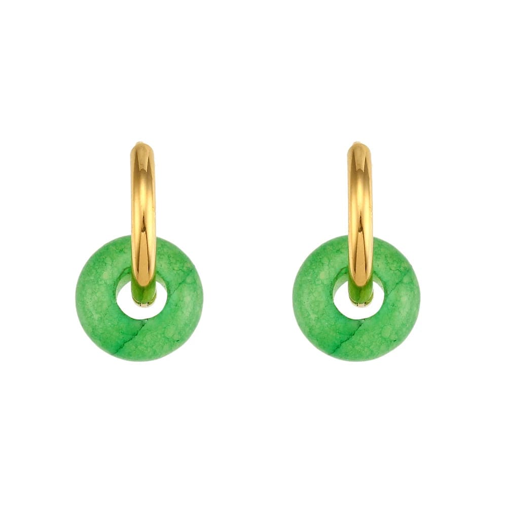 E6930_AfricanJade Natural Stone Earrings Set Colorful Gemstone Statement Jewelry Set Gold Plated Stainless Steel Jewelry Set