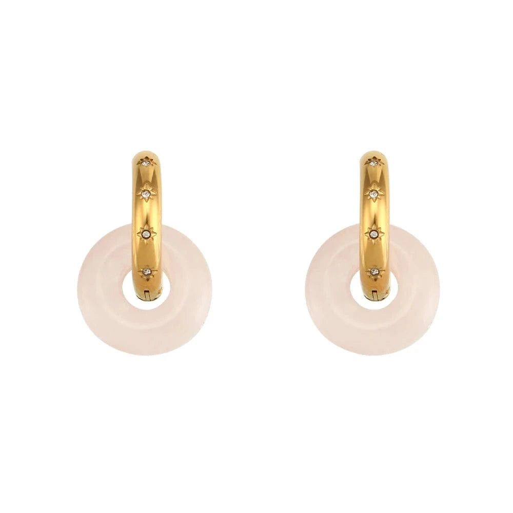 E6931_PinkCrystal Natural Stone Earrings Set Colorful Gemstone Statement Jewelry Set Gold Plated Stainless Steel Jewelry Set