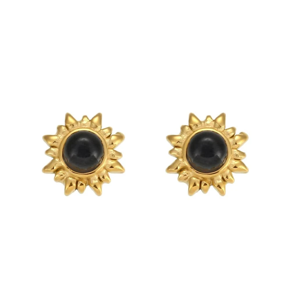 E6959_Black Natural Stone Earrings Set Colorful Gemstone Statement Jewelry Set Gold Plated Stainless Steel Jewelry Set