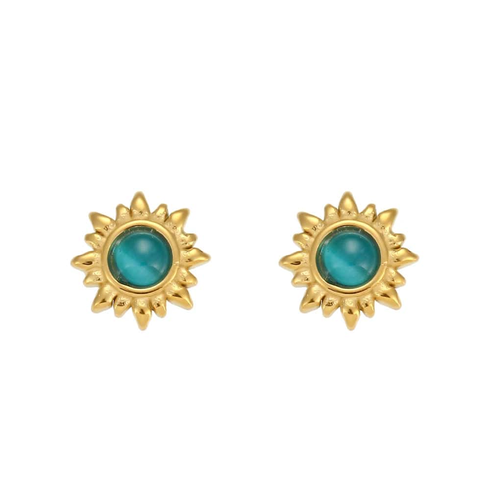 E6959_Blue Natural Stone Earrings Set Colorful Gemstone Statement Jewelry Set Gold Plated Stainless Steel Jewelry Set