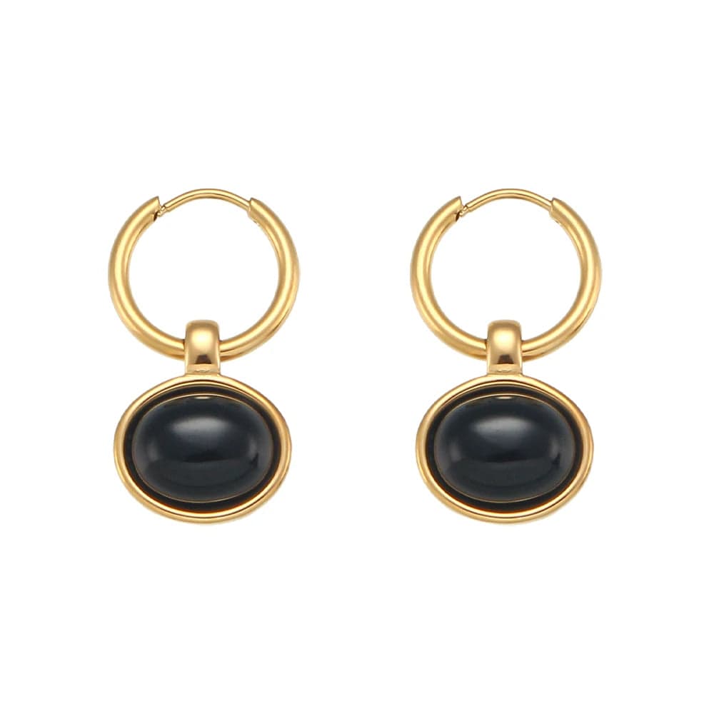 E6963_Black Natural Stone Earrings Set Colorful Gemstone Statement Jewelry Set Gold Plated Stainless Steel Jewelry Set