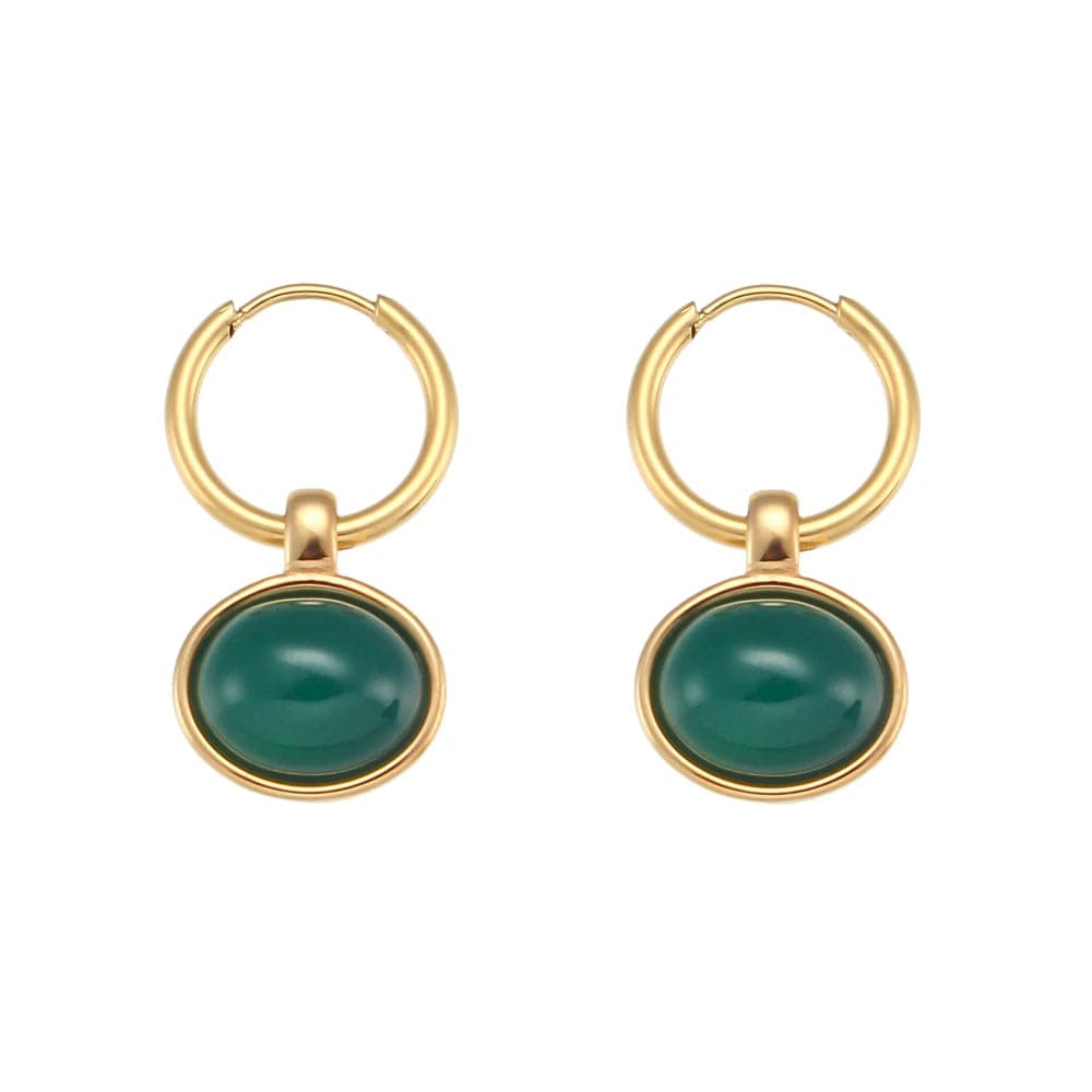 E6963_Green Natural Stone Earrings Set Colorful Gemstone Statement Jewelry Set Gold Plated Stainless Steel Jewelry Set
