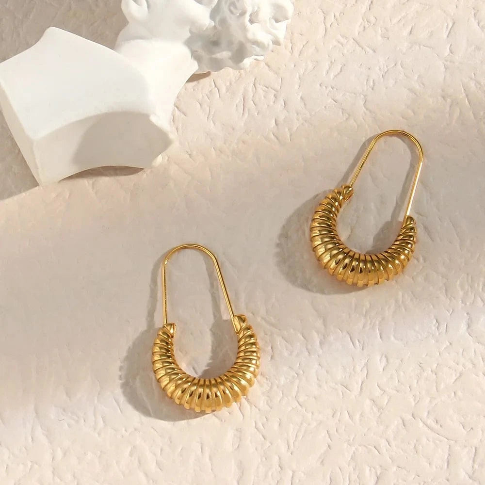 E6974 Trendy Safety Pin Paper Clip Earrings Stainless Steel Croissant Hoop Earrings Women Jewelry