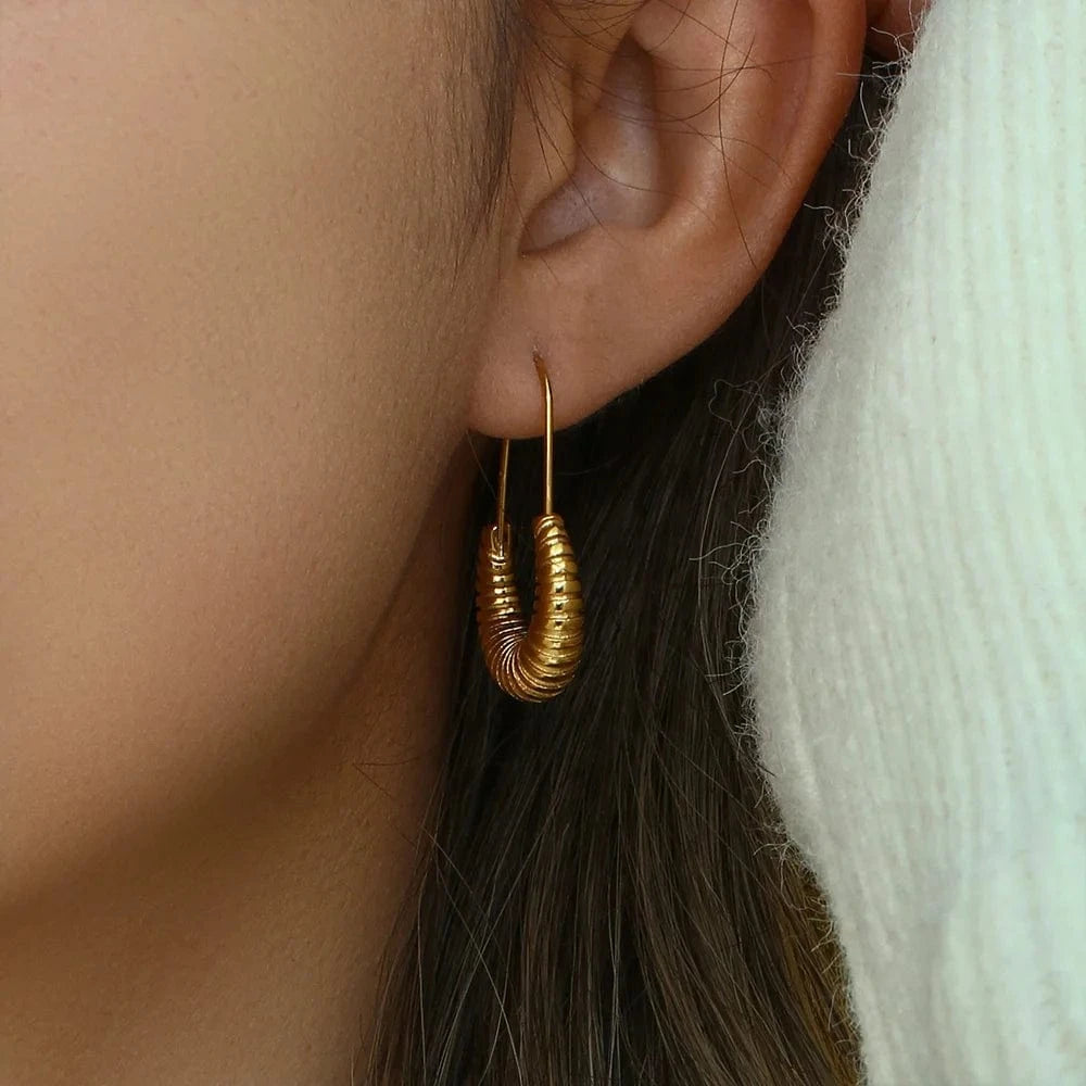 E6974 Trendy Safety Pin Paper Clip Earrings Stainless Steel Croissant Hoop Earrings Women Jewelry