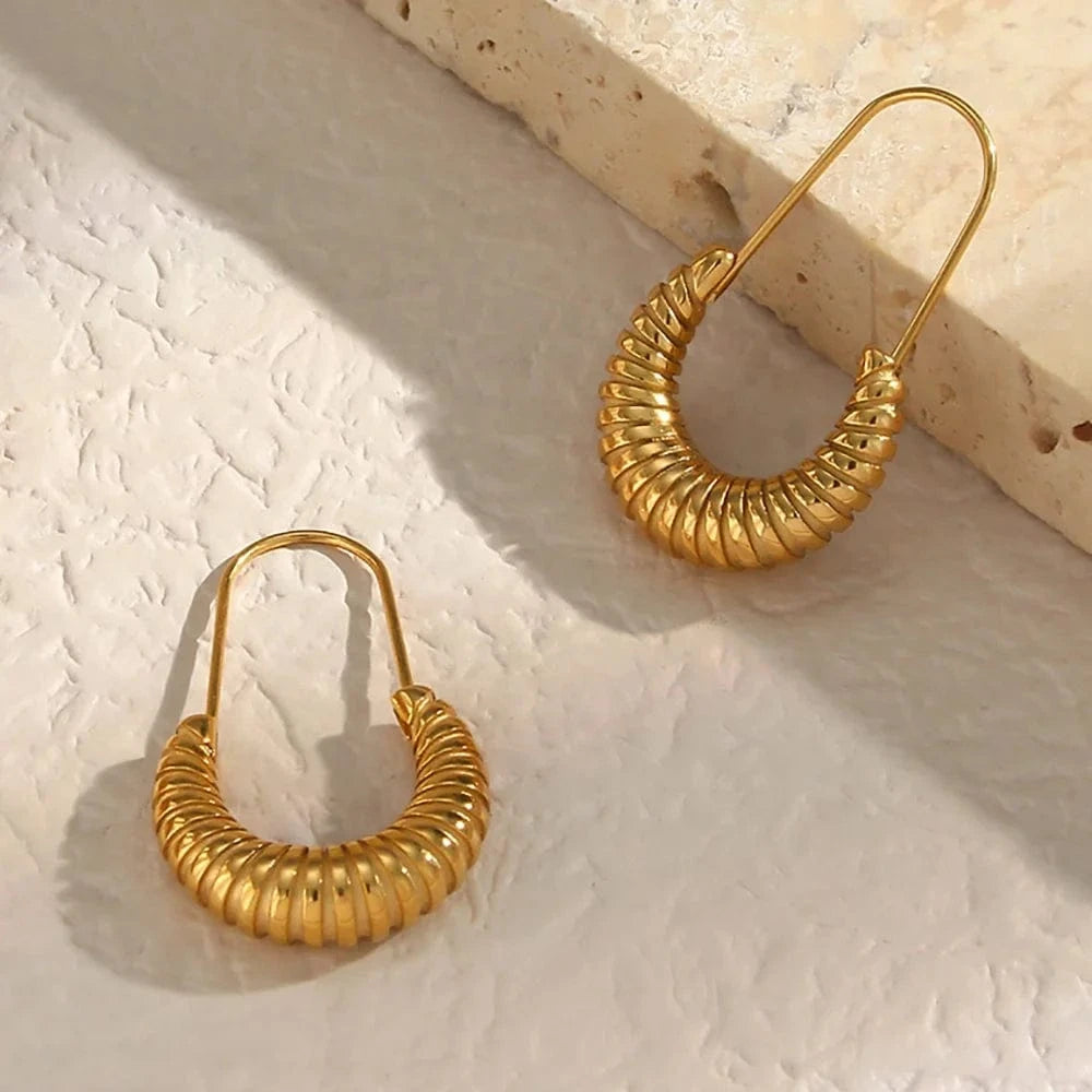 E6974 Trendy Safety Pin Paper Clip Earrings Stainless Steel Croissant Hoop Earrings Women Jewelry