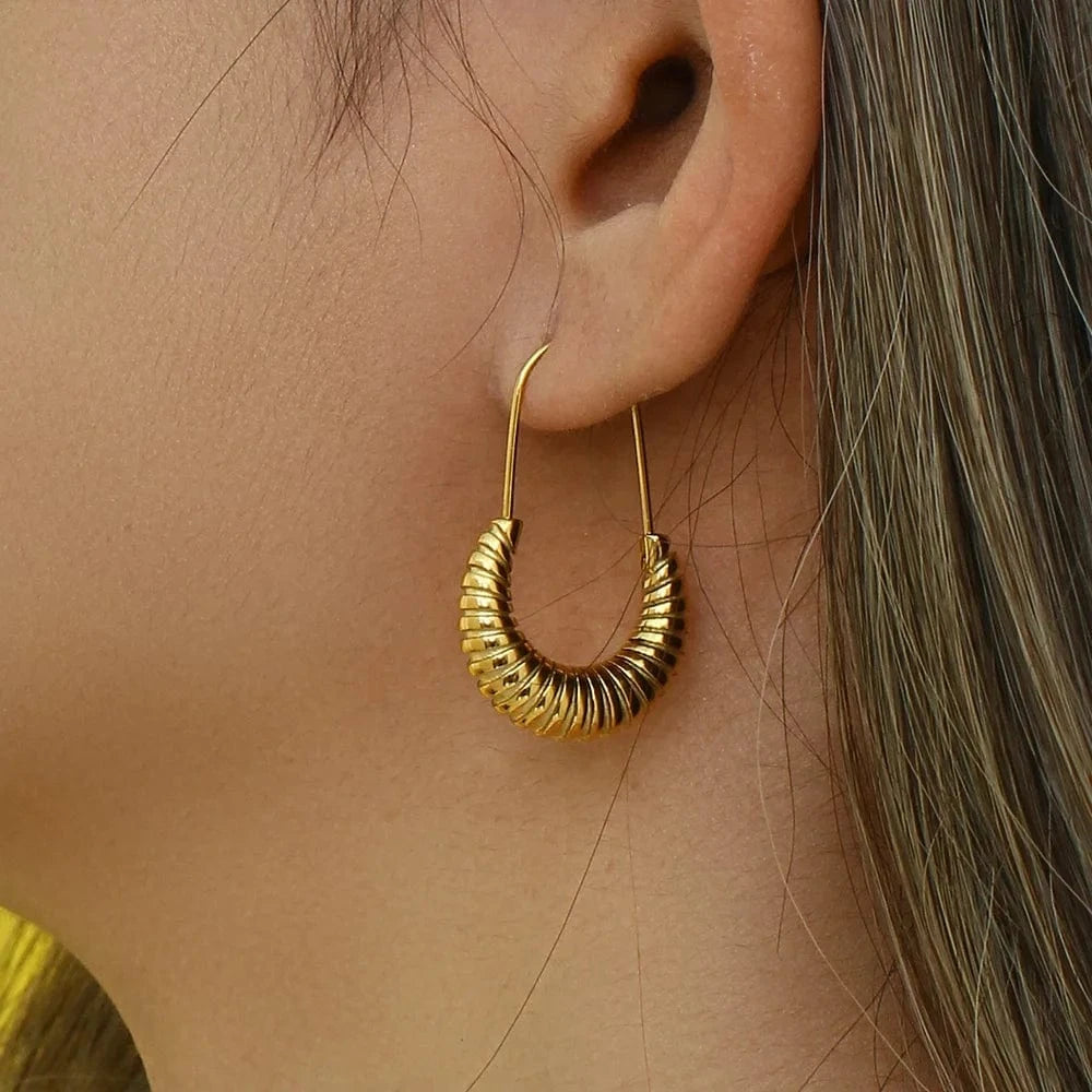 E6974 Trendy Safety Pin Paper Clip Earrings Stainless Steel Croissant Hoop Earrings Women Jewelry