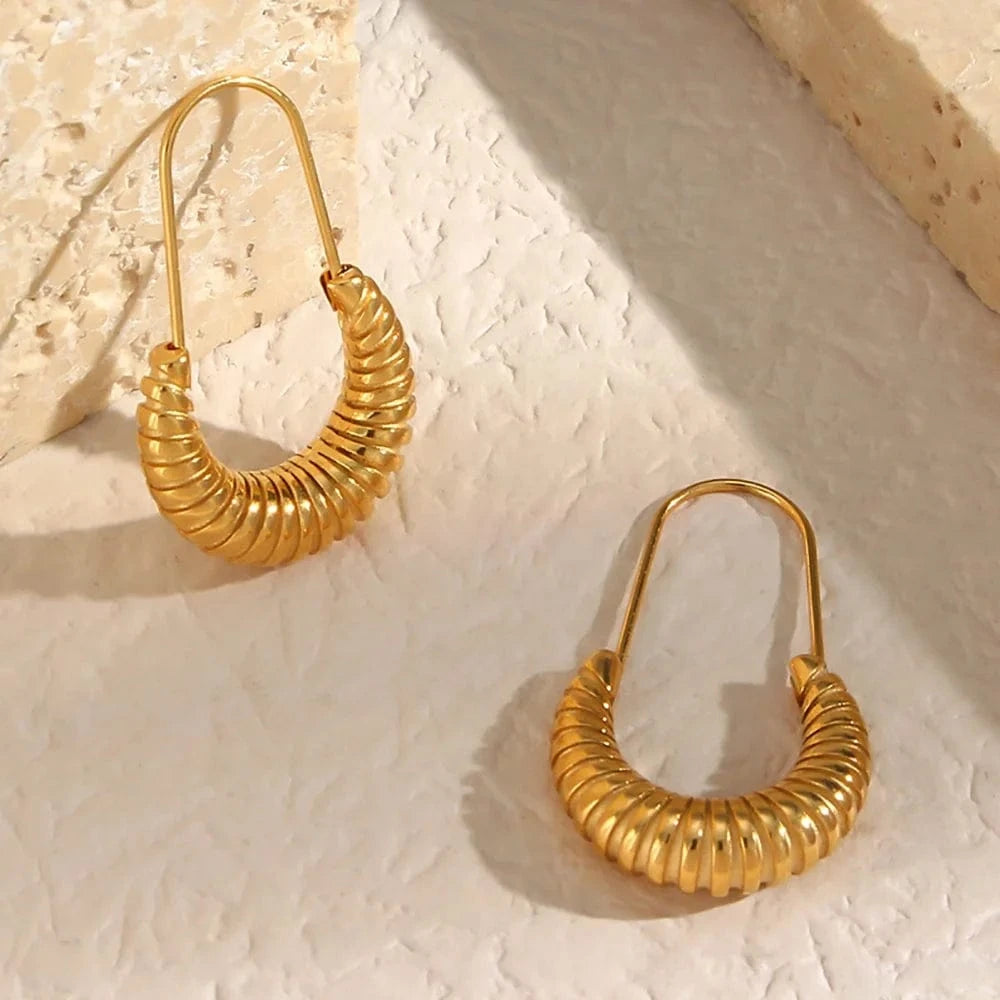 E6974 Trendy Safety Pin Paper Clip Earrings Stainless Steel Croissant Hoop Earrings Women Jewelry