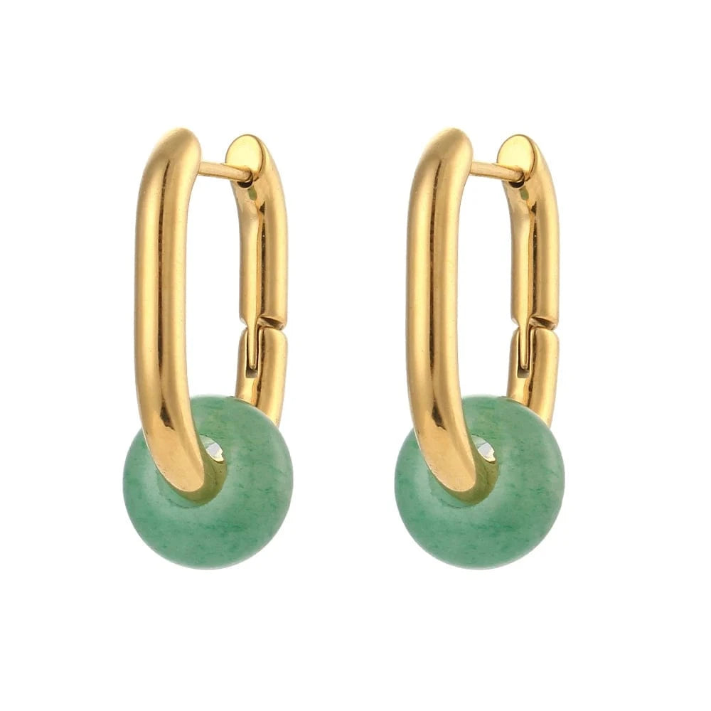 E6986_Aventurine Natural Stone Earrings Set Colorful Gemstone Statement Jewelry Set Gold Plated Stainless Steel Jewelry Set