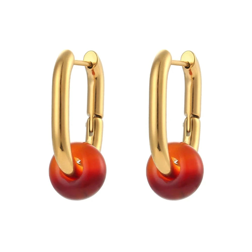 E6986_Red Natural Stone Earrings Set Colorful Gemstone Statement Jewelry Set Gold Plated Stainless Steel Jewelry Set