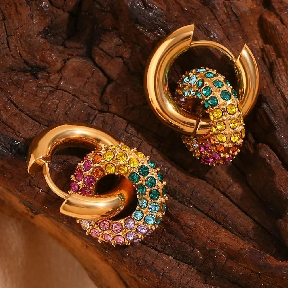 E7387_Gold_Colorful Colorful Y2k Jewelry Crystal Rhinestone Drop Earrings 18k Gold Plated Stainless Steel Jewelry