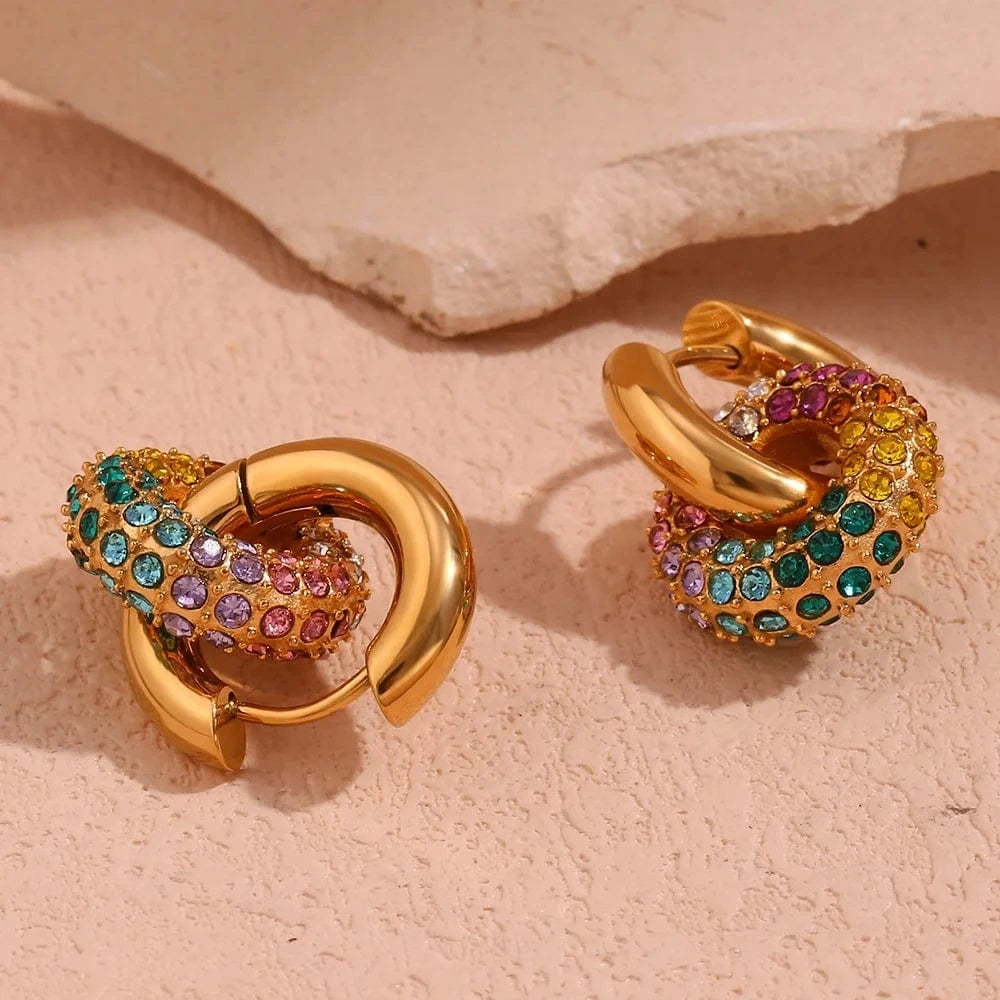 E7387_Gold_Colorful Colorful Y2k Jewelry Crystal Rhinestone Drop Earrings 18k Gold Plated Stainless Steel Jewelry