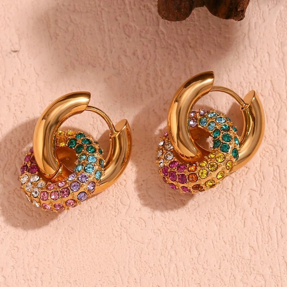 E7387_Gold_Colorful Colorful Y2k Jewelry Crystal Rhinestone Drop Earrings 18k Gold Plated Stainless Steel Jewelry