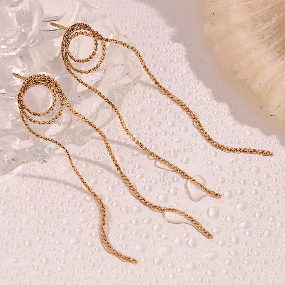 E7417_Gold Minimalist Jewelry Gold Plated Tassel Earrings For Women Waterproof Tarnish Free Jewelry Stainless Steel Earrings