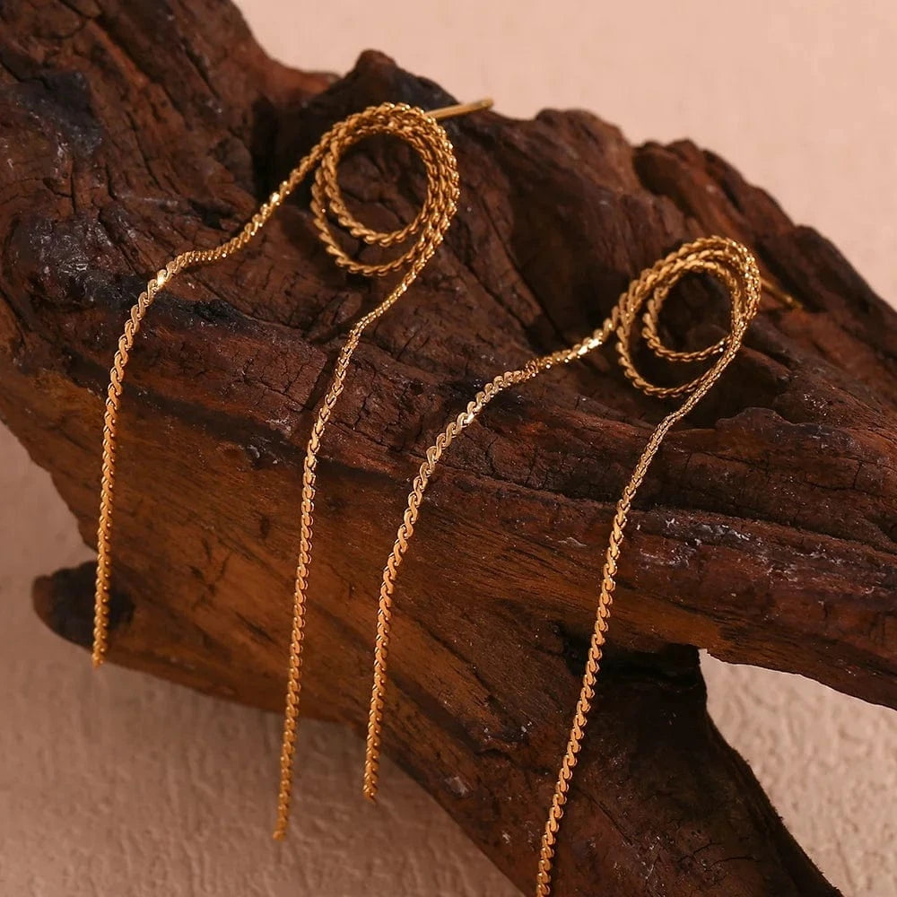 E7417_Gold Minimalist Jewelry Gold Plated Tassel Earrings For Women Waterproof Tarnish Free Jewelry Stainless Steel Earrings