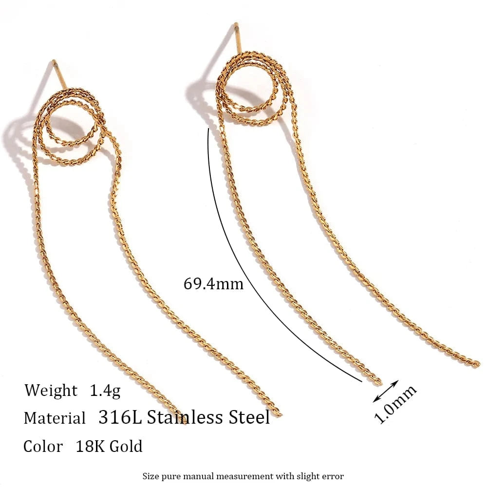 E7417_Gold Minimalist Jewelry Gold Plated Tassel Earrings For Women Waterproof Tarnish Free Jewelry Stainless Steel Earrings