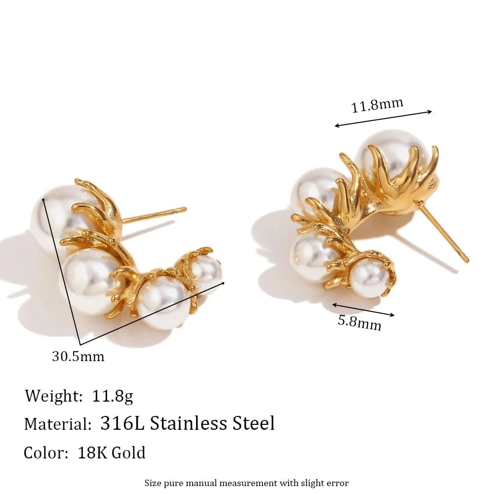 E7637_Gold Spring 2024 Fashion Fresh Water Pearl Earrings Set Gold Plated Zircon Jewelry Stainless Steel Earring Set