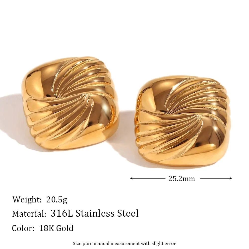 E7703_Gold Trend 2024 Square Engraved Wing Stud Earrings Gold Plated Statement Jewelry Stainless Steel Earrings