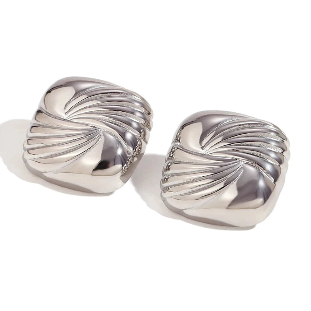 E7703_Silver Trend 2024 Square Engraved Wing Stud Earrings Gold Plated Statement Jewelry Stainless Steel Earrings
