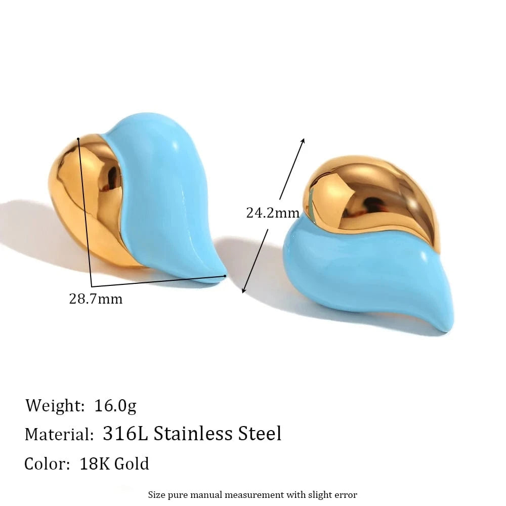 E7707_Gold_Blue Summer 2024 Y2K Jewelry Colorful Enamel Heart Jewelry Gold Plated Earrings Stainless Steel Gift Ideas