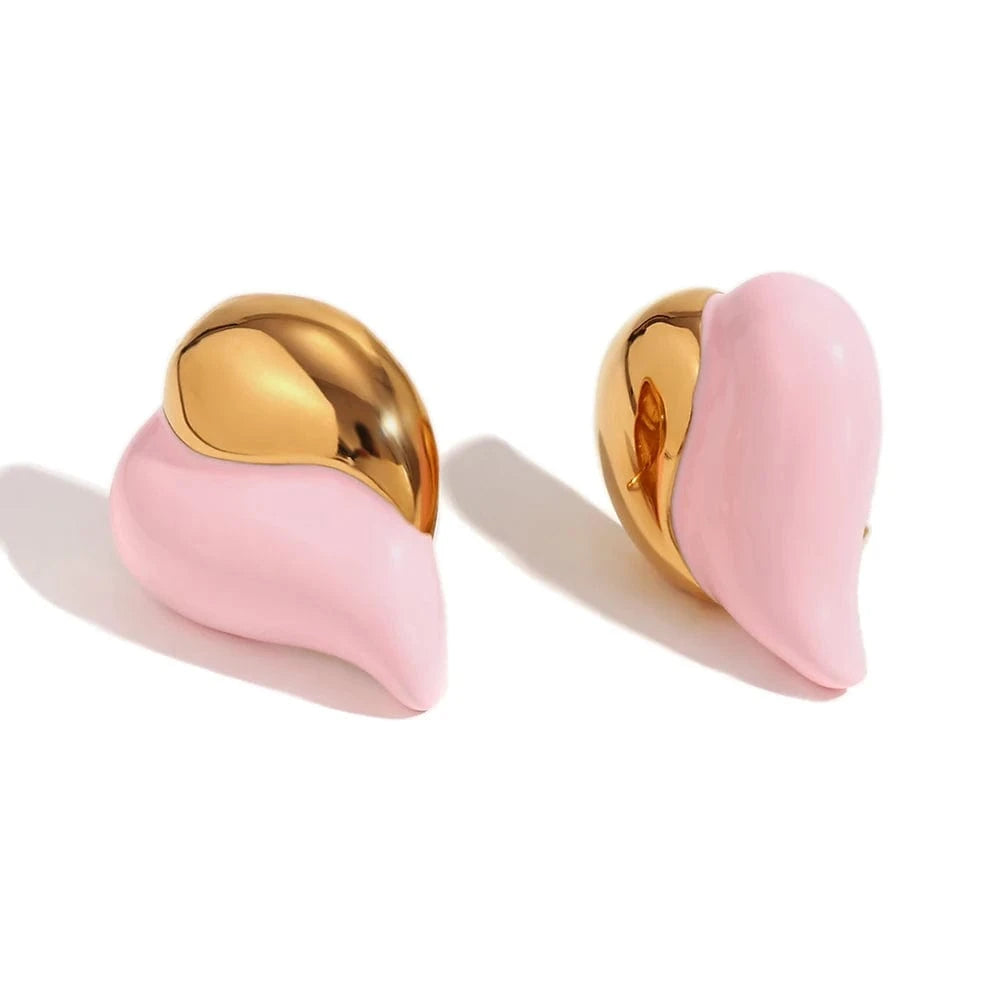 E7707_Gold_Pink Summer 2024 Y2K Jewelry Colorful Enamel Heart Jewelry Gold Plated Earrings Stainless Steel Gift Ideas