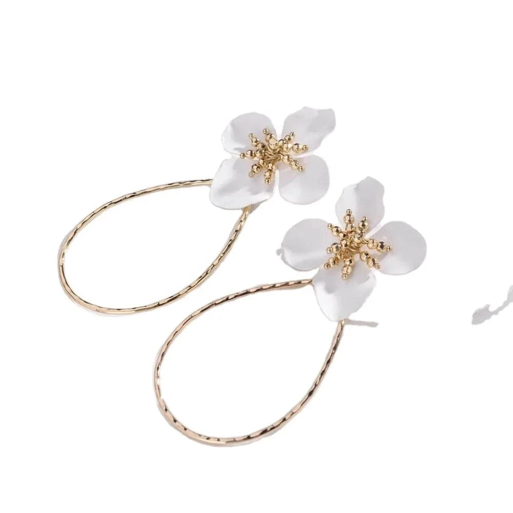 E9002 enamel drop 2 flower wire earring Hawaiian gold jewelry wholesale earring set stud hoop earring 14k gold for woman girl