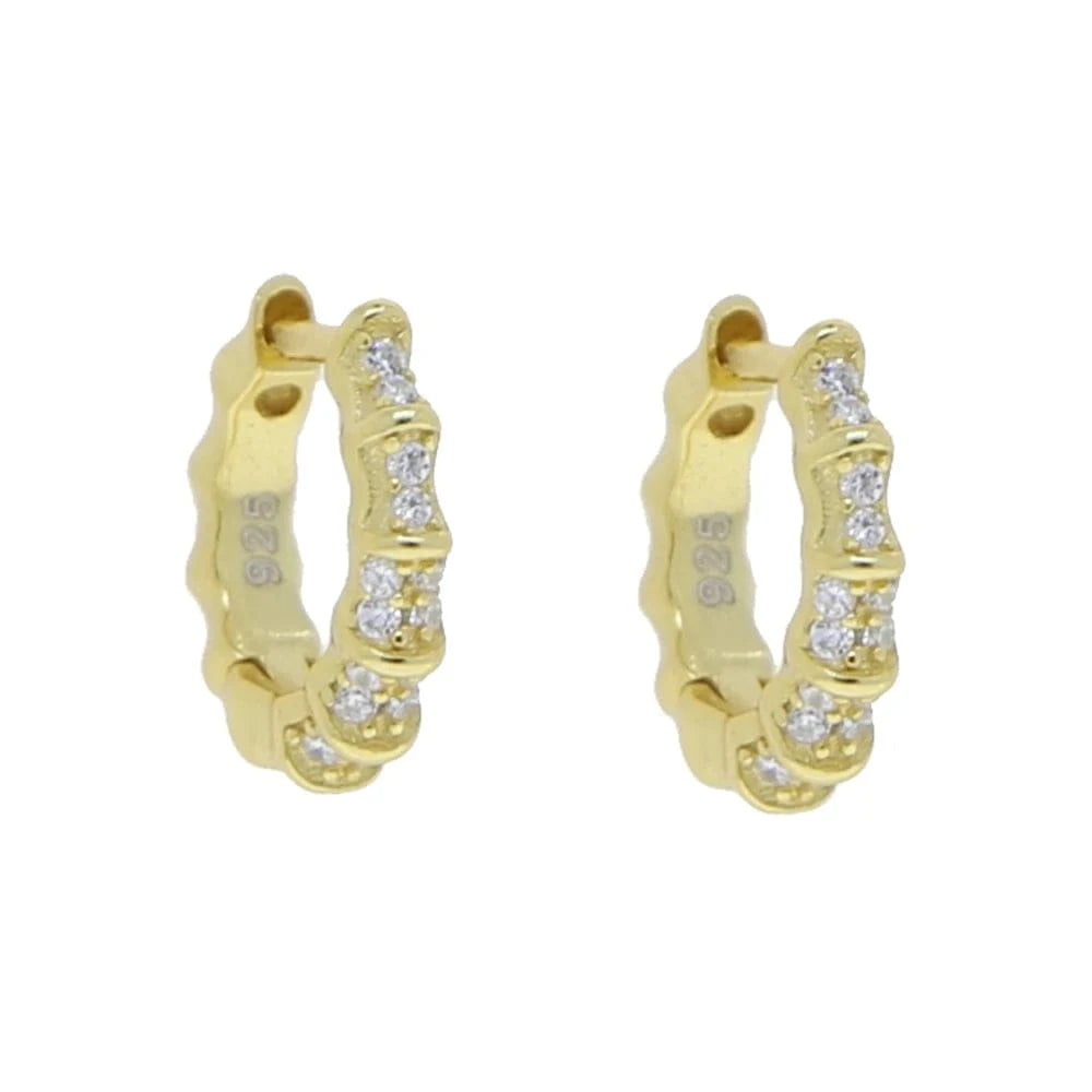 E979-gold Promotion 925 Sterling Silver Bamboo CZ Hoop Earring Bling Gold Plated Women Jewelry
