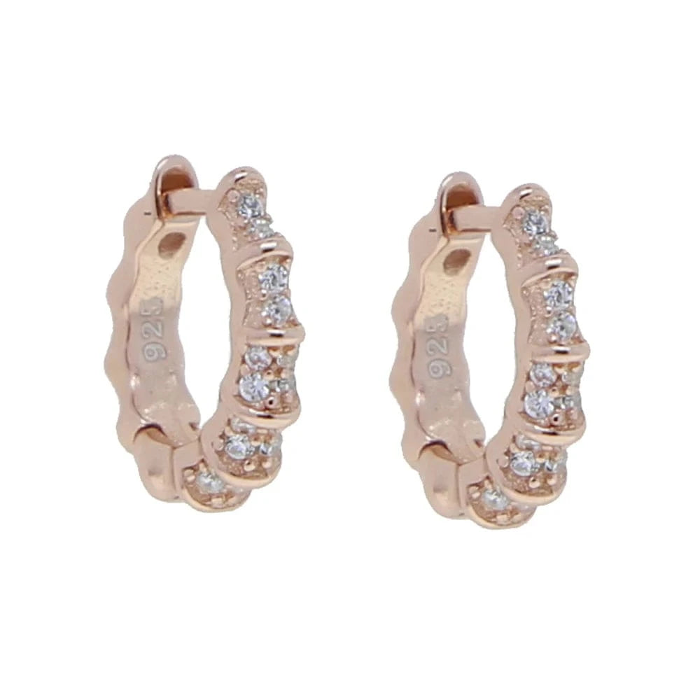 E979-rosegold Promotion 925 Sterling Silver Bamboo CZ Hoop Earring Bling Gold Plated Women Jewelry