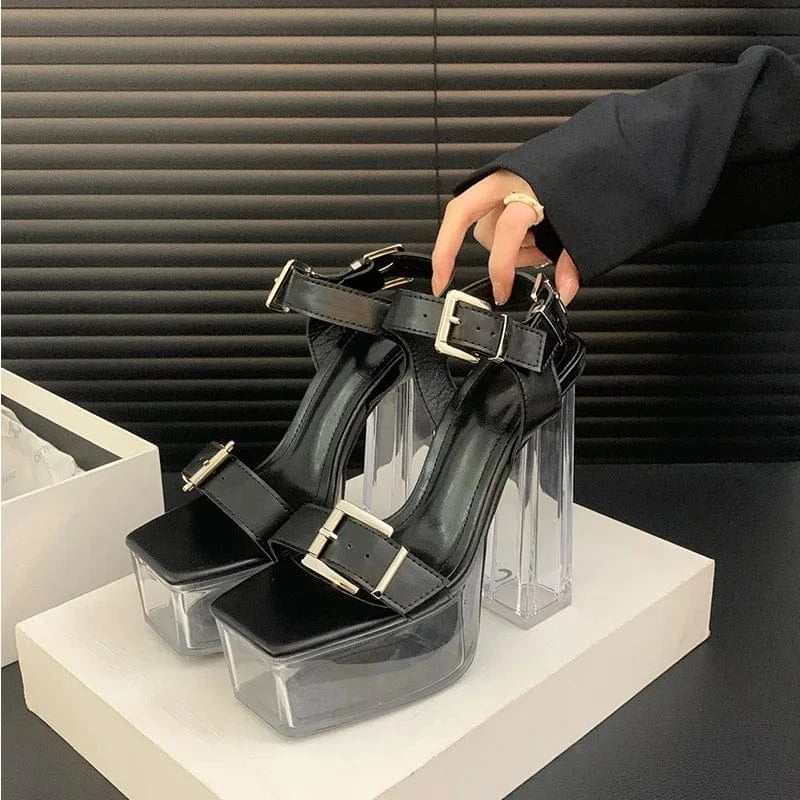 Early spring 2024 New crystal heel waterproof platform thick high heel women's sandals 35-42