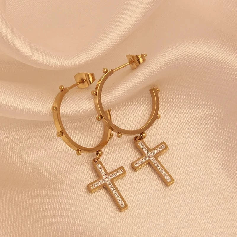 Earring / 05 14k Series Stainless Steel Gold Plated Colorful Cbic Zirconia Hoop Tassel Earrings Fashion Women Stud Earring Jewelry