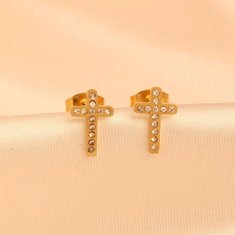 Earring / 08 14k Series Stainless Steel Gold Plated Colorful Cbic Zirconia Hoop Tassel Earrings Fashion Women Stud Earring Jewelry