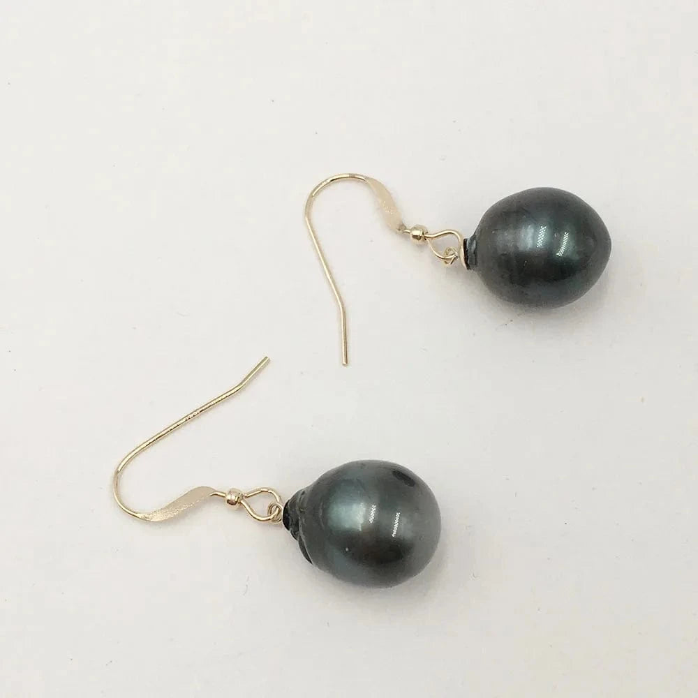 earring 18 Inch 14K gold filled natural tahitian pearl jewelry set with earring+necklace ,baroque pearl sea salt pearl nature black