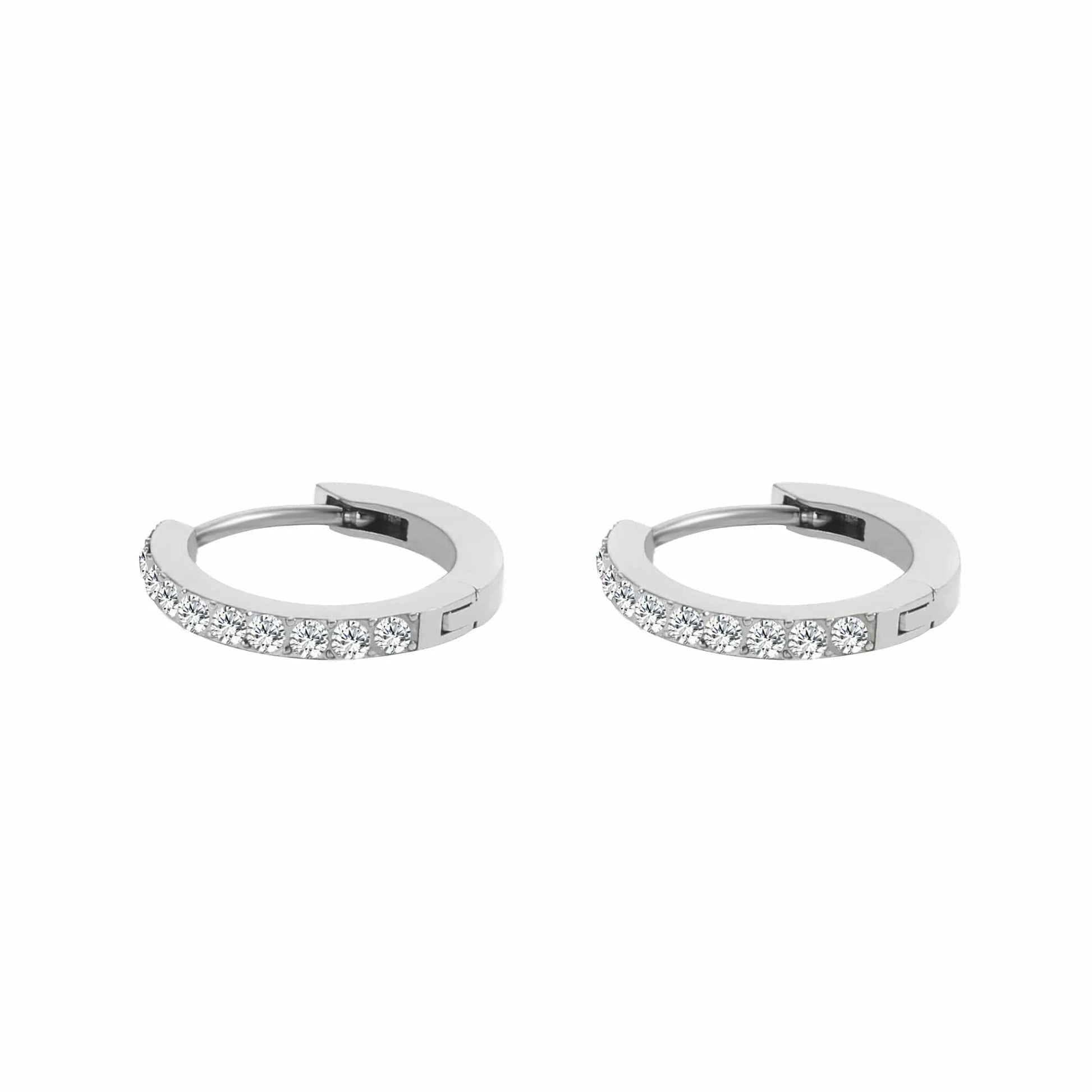 earring / Apr Silver Stainless Steel 14K Gold Micro Insert CZ Stone Birthstone Circle Earrings Titanium Steel PVD 12Months Stone Circle Earring