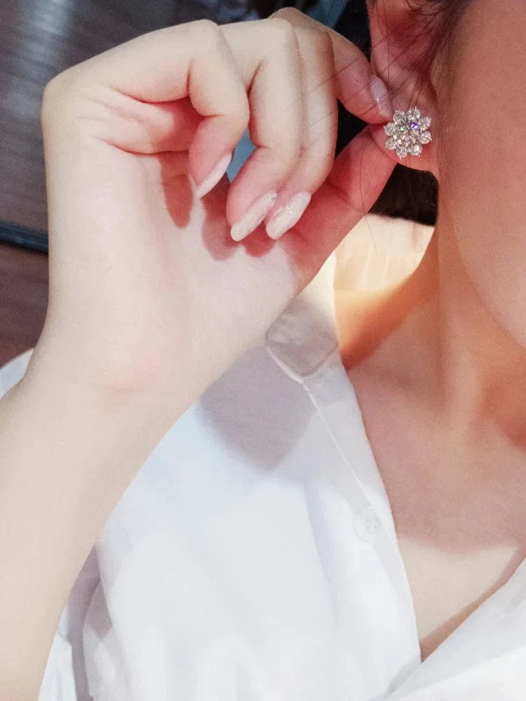 Earring Diamond Style Jewelry Set Ring Sun Flower Pendant Necklace Female Fashion Stud Earring Silver Filled Zircon Stone Zircon