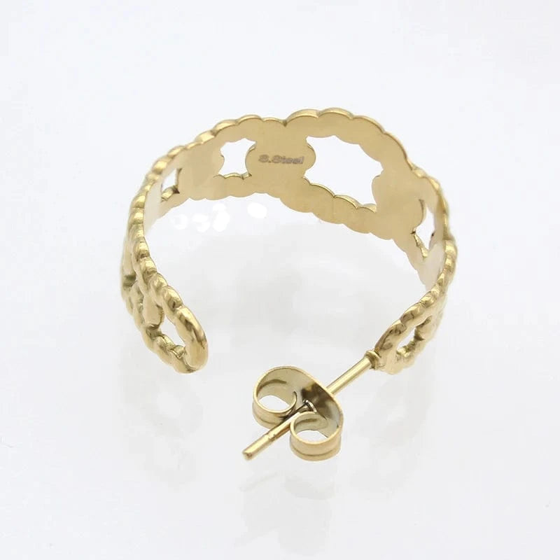 earring / Gold European American hot sale fashion Circle C type personality stainless steel 14k gold plated simple earrings for girls