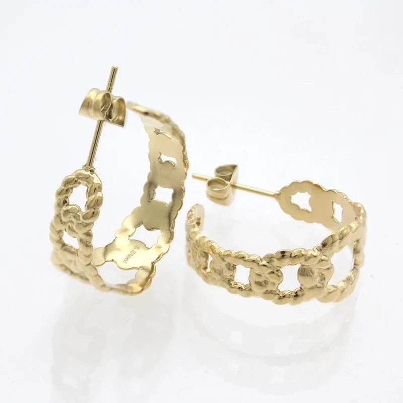 earring / Gold European American hot sale fashion Circle C type personality stainless steel 14k gold plated simple earrings for girls