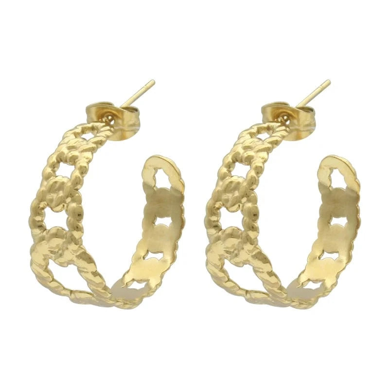 earring / Gold European American hot sale fashion Circle C type personality stainless steel 14k gold plated simple earrings for girls