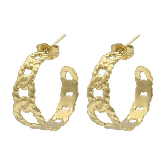 earring / Gold European American hot sale fashion Circle C type personality stainless steel 14k gold plated simple earrings for girls