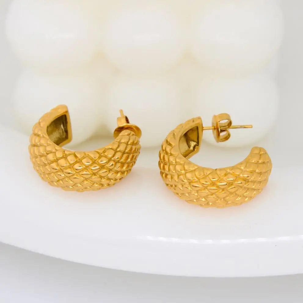 earring / Gold FANJIN Hawaiian Style Pineapple Ananas Jackfruit Summer Fruit Shape Stainless Steel Stud Earrings Waterproof