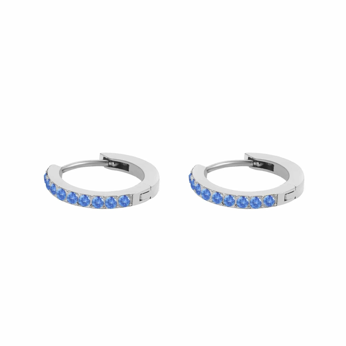 earring / Mar Silver Stainless Steel 14K Gold Micro Insert CZ Stone Birthstone Circle Earrings Titanium Steel PVD 12Months Stone Circle Earring