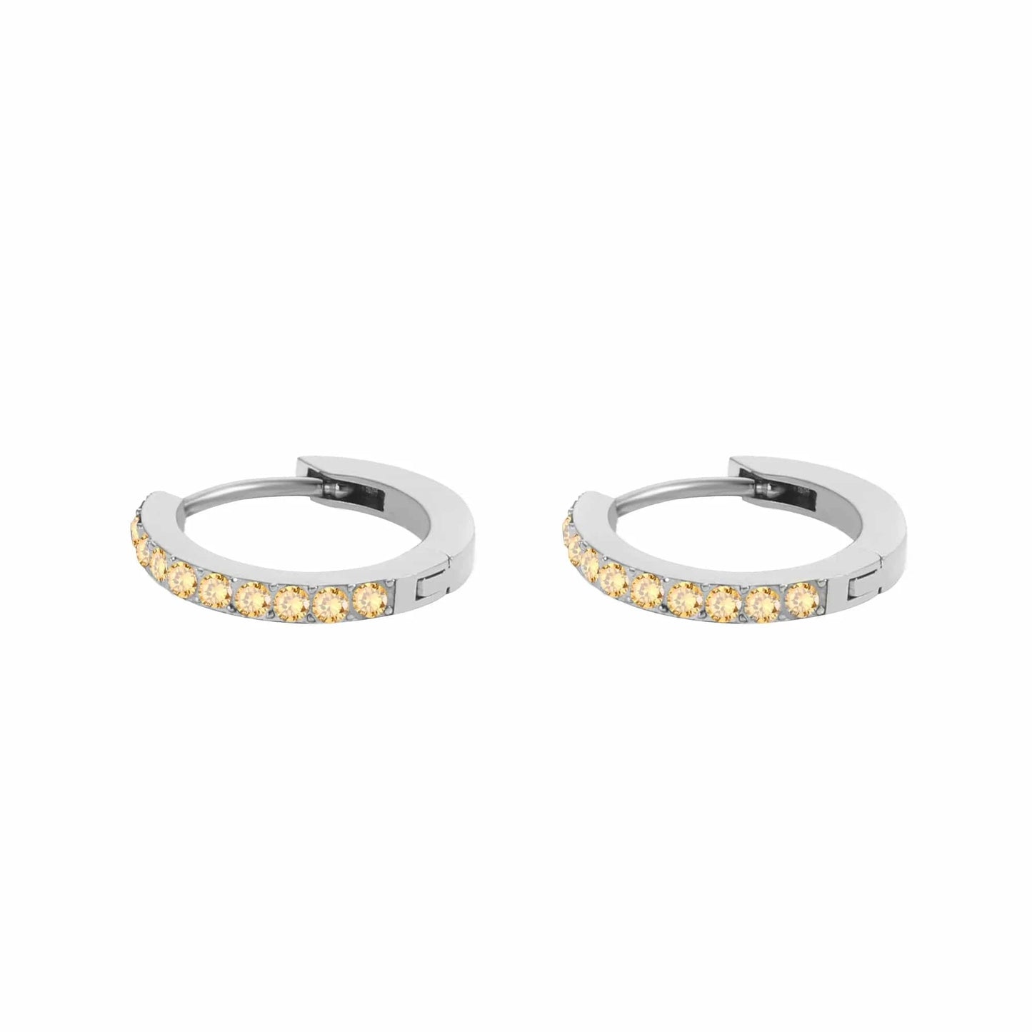 earring / Nov Silver Stainless Steel 14K Gold Micro Insert CZ Stone Birthstone Circle Earrings Titanium Steel PVD 12Months Stone Circle Earring