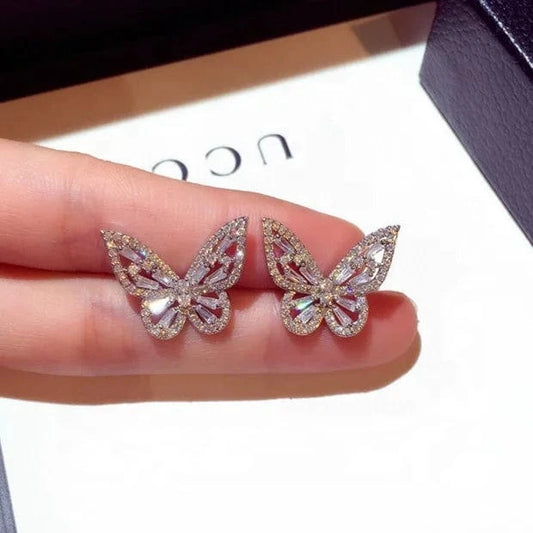 earrings  (100% 925 Sterling Silver ) 100% 925 Sterling Silver Zircon butterfly Earrings for Women Luxury Geometric Cubic zircon Stud Earrings Fashion Party Jewelry