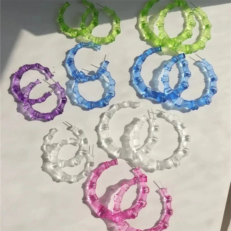 earrings / 6cm / Blue Wholesale Fashion Bamboo Hoop Earring Custom Acrylic Personalized Name Large Stud Earrings multiple color Statement Earrings