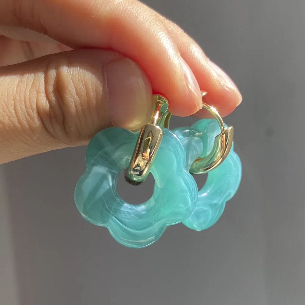 Earrings / CH1327-Sky Blue New Personalized Cartoon Ins Style Resin Flower Copper Earrings Cute Fashion Flower Earrings Jewelry