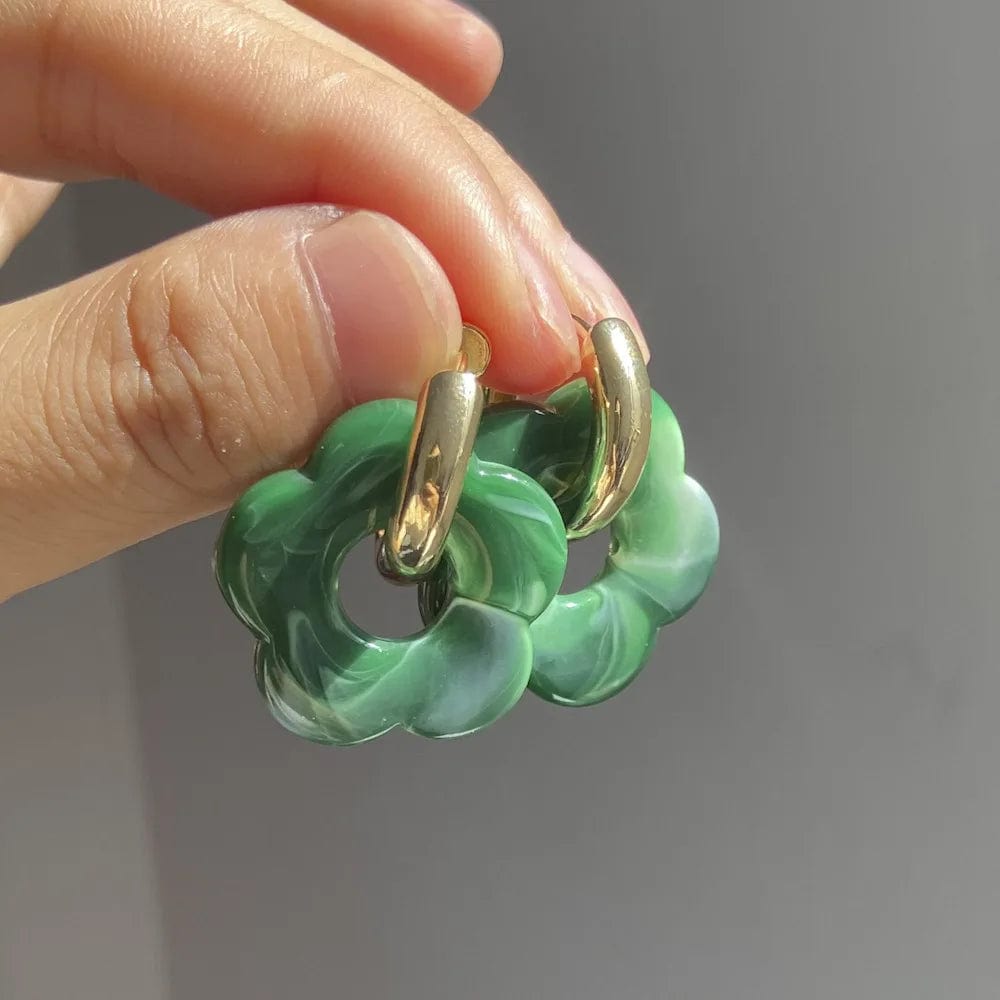 Earrings / CH1329-Green New Personalized Cartoon Ins Style Resin Flower Copper Earrings Cute Fashion Flower Earrings Jewelry