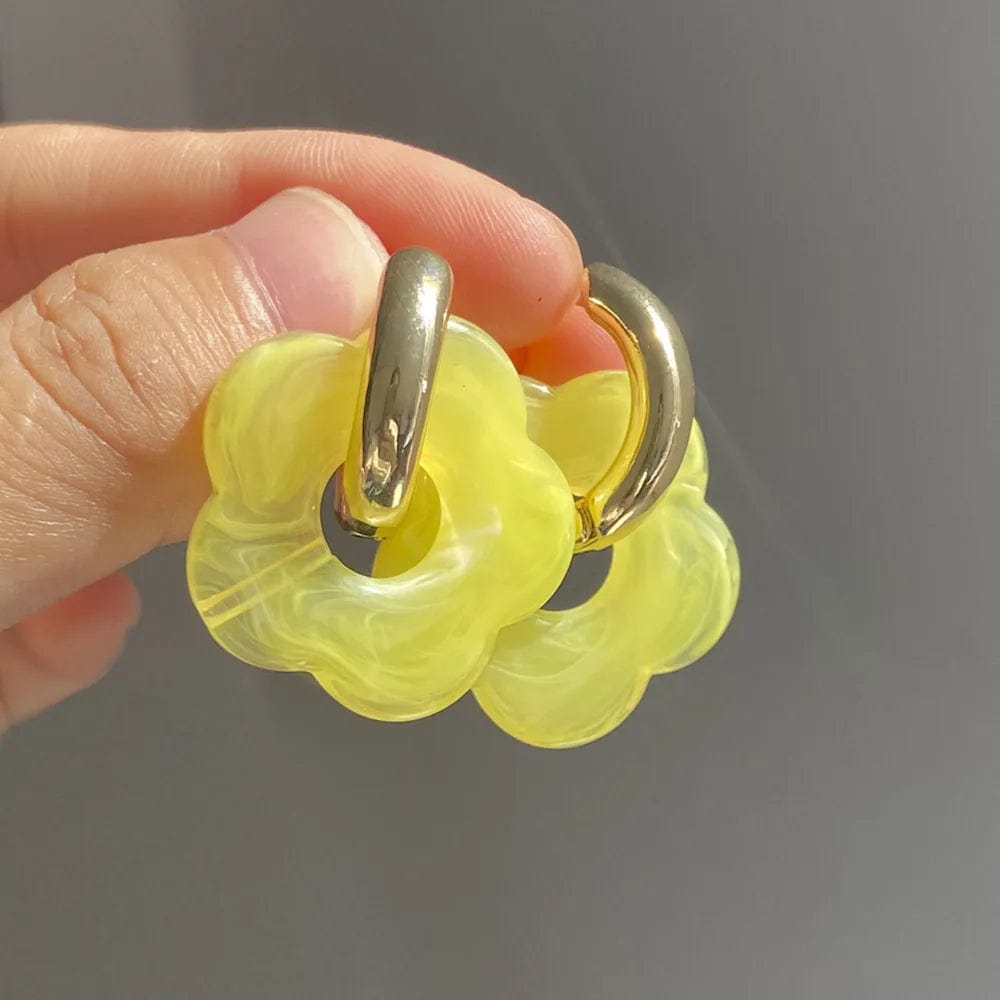 Earrings / CH1330-Yellow Green New Personalized Cartoon Ins Style Resin Flower Copper Earrings Cute Fashion Flower Earrings Jewelry
